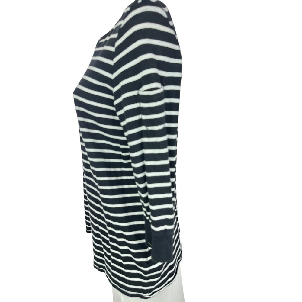 Lucky Brand Size L Pullover Top Black w White Stripes 3/4 Sleeve 100% Cotton - Picture 2 of 6
